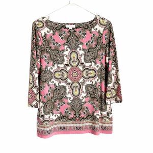 🟢Charter Club Paisley Print Top Pink 3/4 Sleeves PM